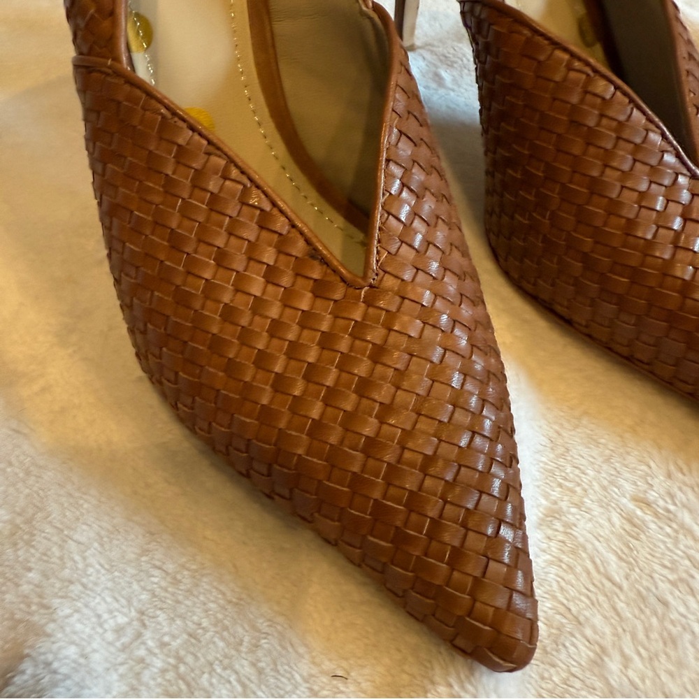 Boden Brown Woven Leather Pointed Slingback Heels - Picture 5 of 12